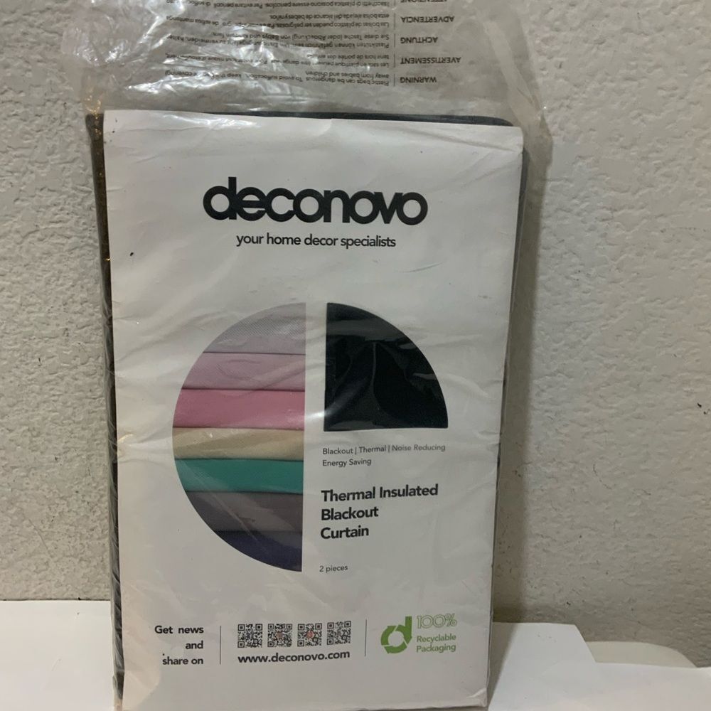 Deconovo Thermal Blackout Curtains 38” W 72” L Grommet Curtains black 2 panels